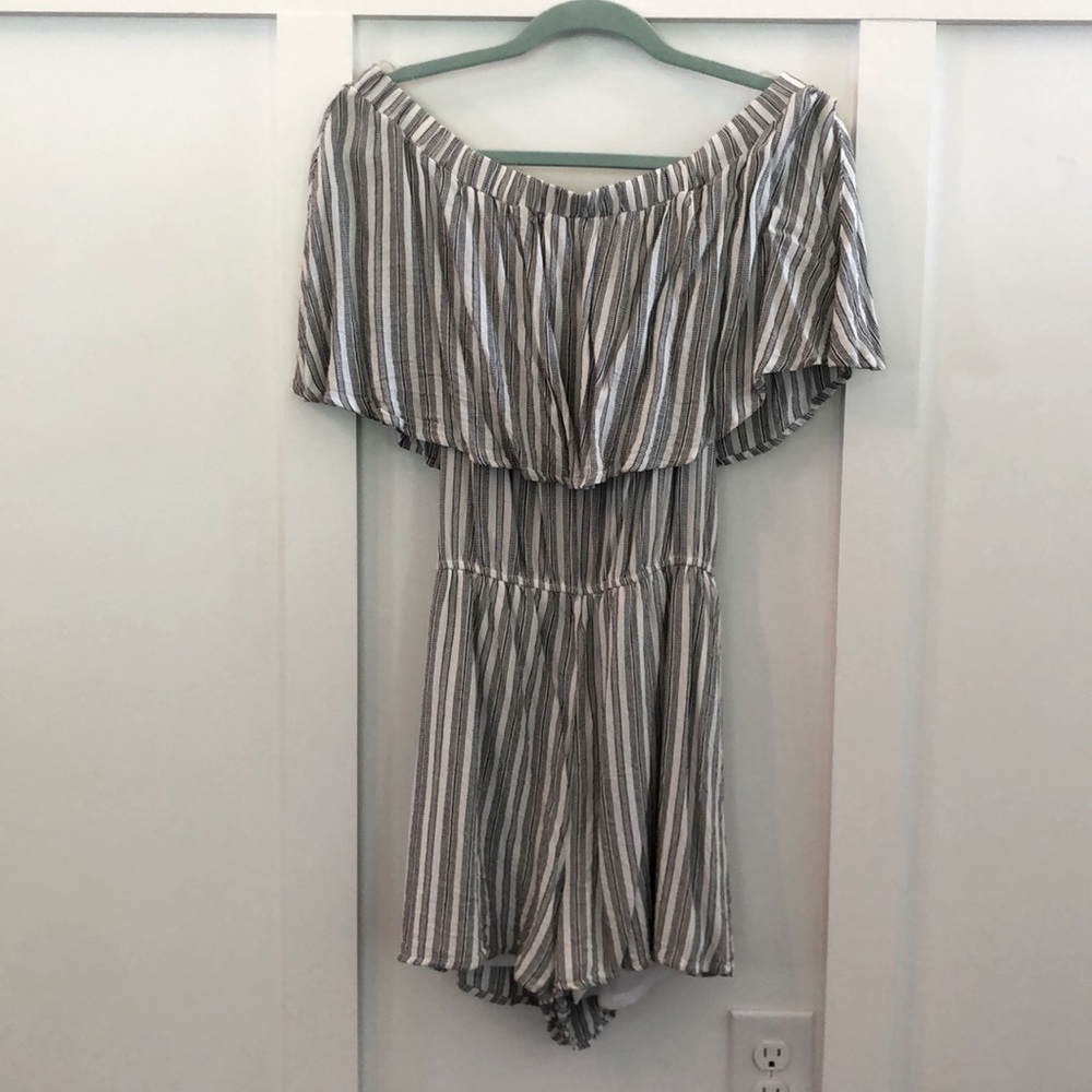 Off the shoulder striped romper